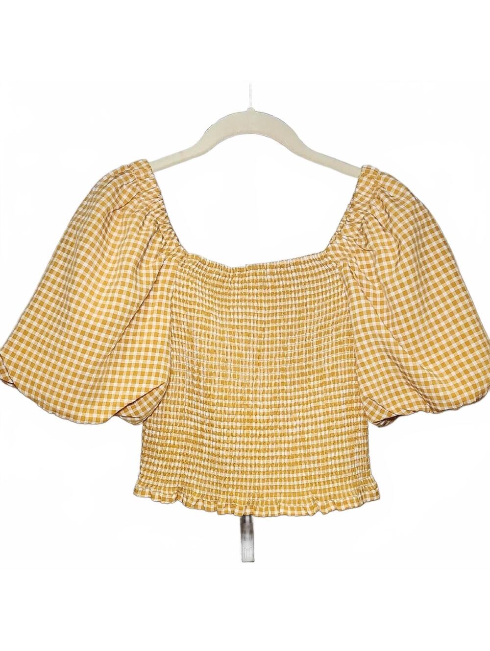 BB Dakota Steve Madden | Mustard Gingham Puff Sleeve Blouse | S
